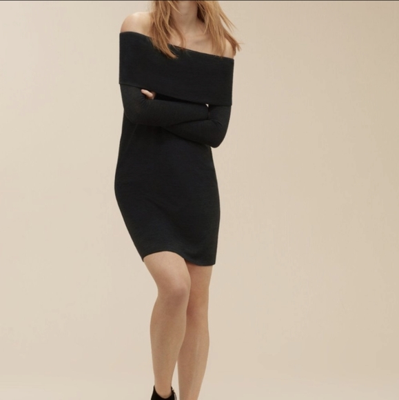 Aritzia Wilfred Free Amilna Off the Shoulder Black Dress - Picture 3 of 7